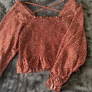 Floral Smocked Red Blouse